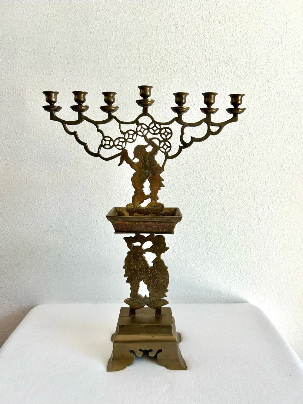 Vintage Ornate Brass Asian Chinese Candelabra 7 Candle Holders Heavy 24
